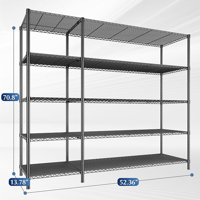 52.36" W Storage Shelves Metal Shelving Unit Load 1400LBS 5 Tier Wire Shelf - Image 3