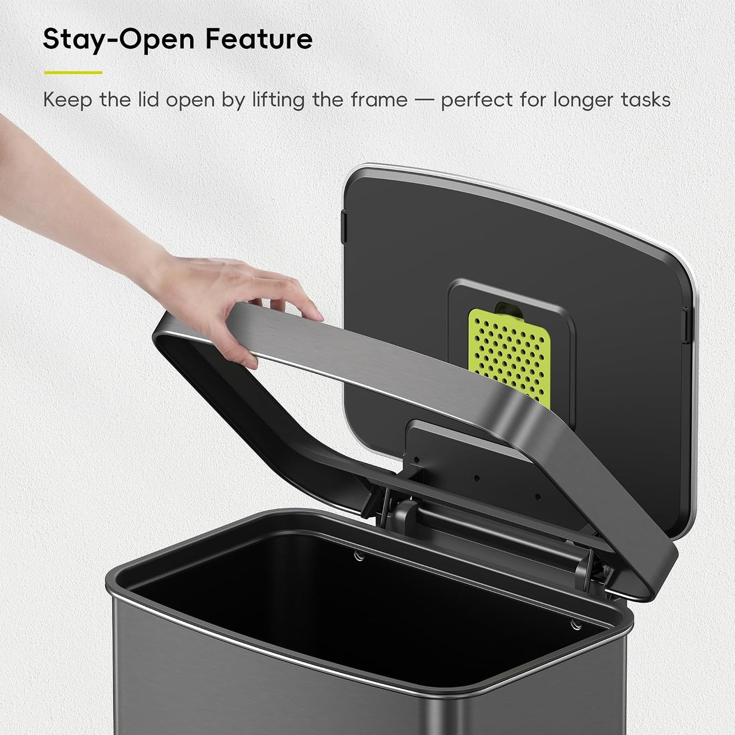 EKO Hudson Stainless Steel 75 Liter/20 Gallon Large Kitchen Trash Can, Tall Step Garbage Can with Rear Bag Storage Compartment, Gunmetal