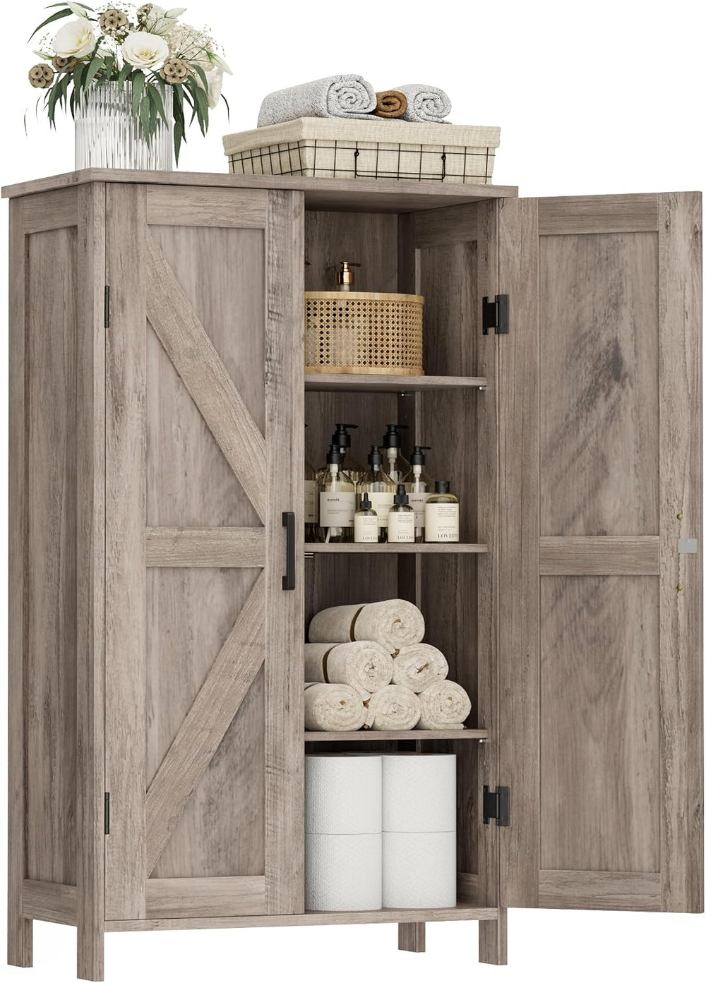 Homleke 43.3" H Farmhouse Bathroom Storage Cabinet with Adjustable Shelves
