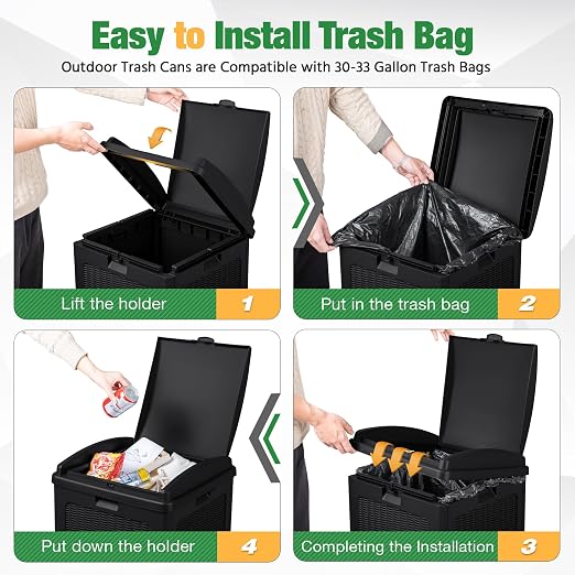 Flamaker 30 Gallon Trash Can, Resin Outdoor Garbage Can - Image 3