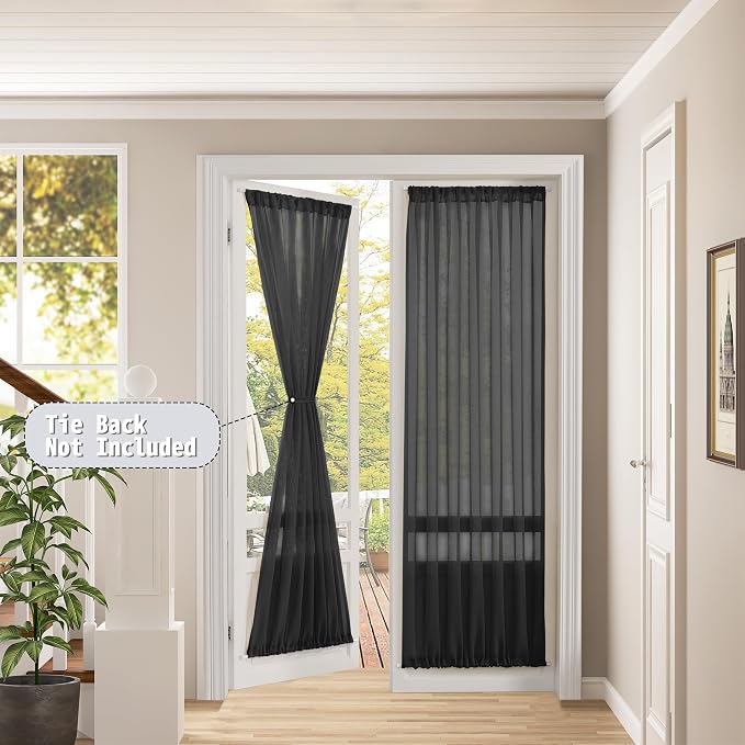 Tollpiz Sheer Door Curtains Closet Linen Textured Curtain Sheers Doorway Light - Image 2