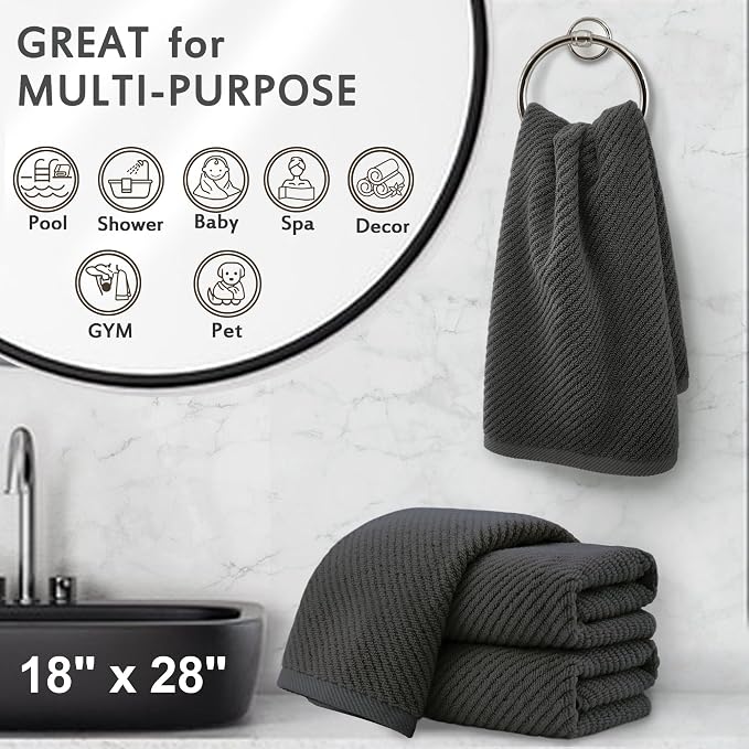 VOOVA & MOVAS Gray Hand Towels for Bathroom, Large 18" x 28" - Image 5