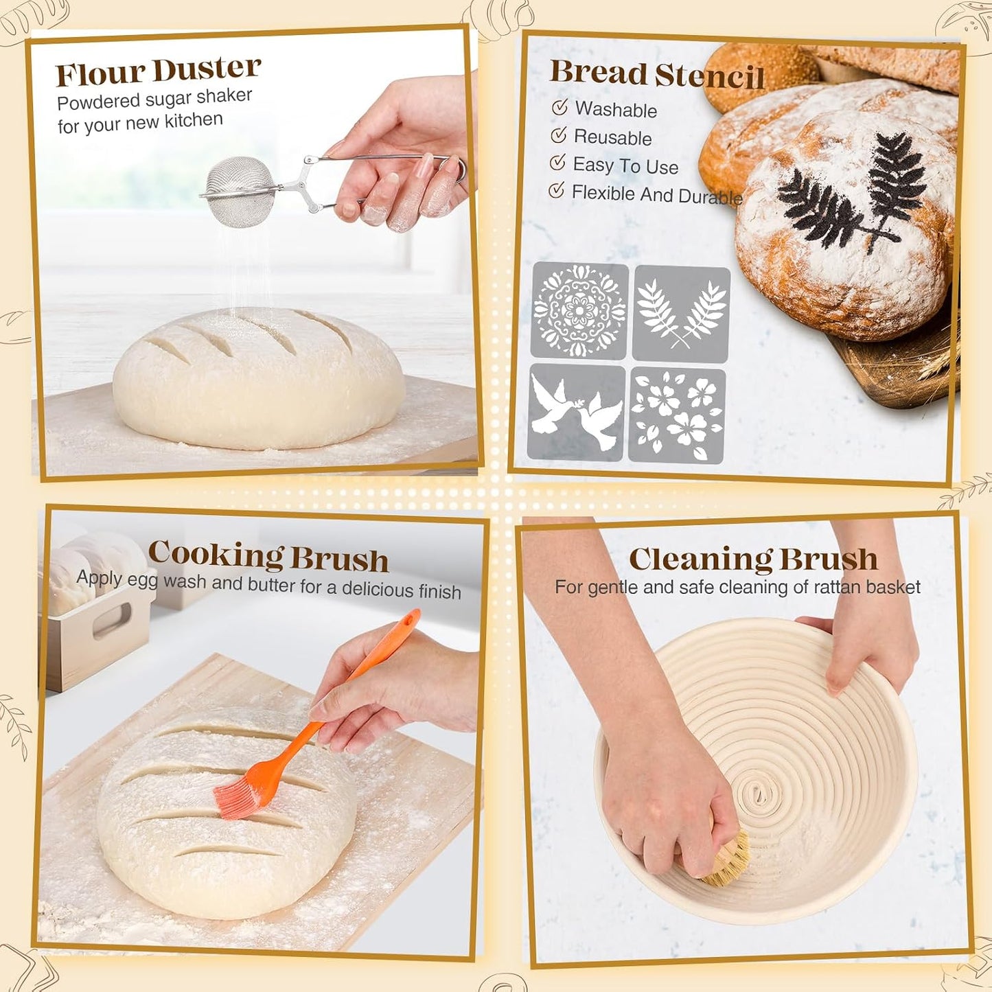 Sourdough Starter Kit with Bread Proofing Baskets, Jars, Baking Essentials | 9 in Round & 10 in Oval Baskets Set, Sourdough Bread Baking Supplies, Sour dough Beginner Kit Gifts for Bakers Women Wife Mom