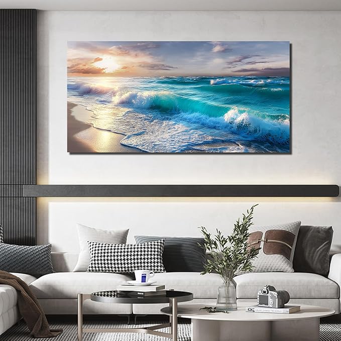 GUGIKA Ocean Wall Art for Living Room, Size 59 x 29 Inches - Image 2