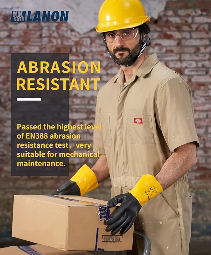 LANON PVC Chemical Gloves, Thick Rubber Work Gloves, Heavy-Duty, EN 374/388 - Image 5