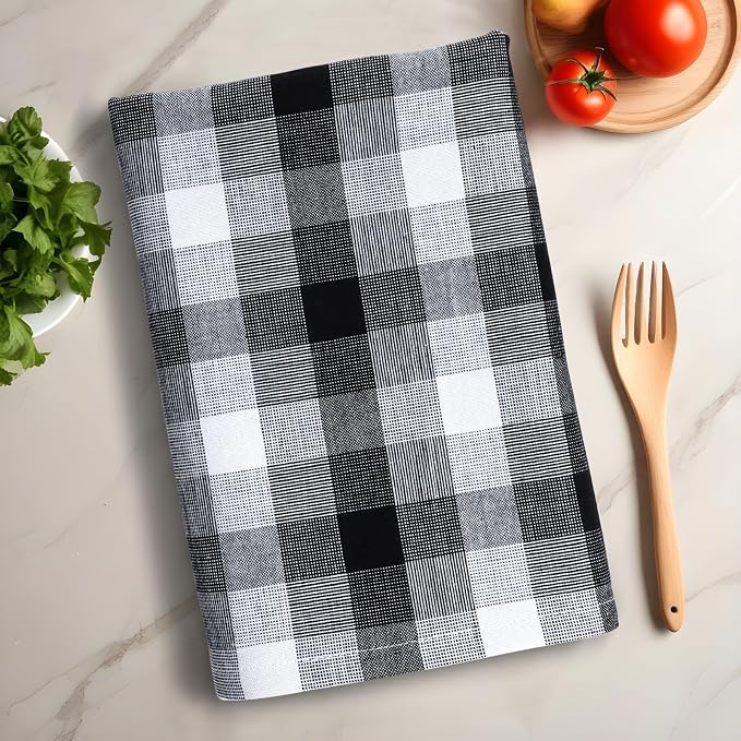 Kitchen Towels Set of 6 Black/White Checks 20x30 Inches 100% Cotton Highly - Image 7