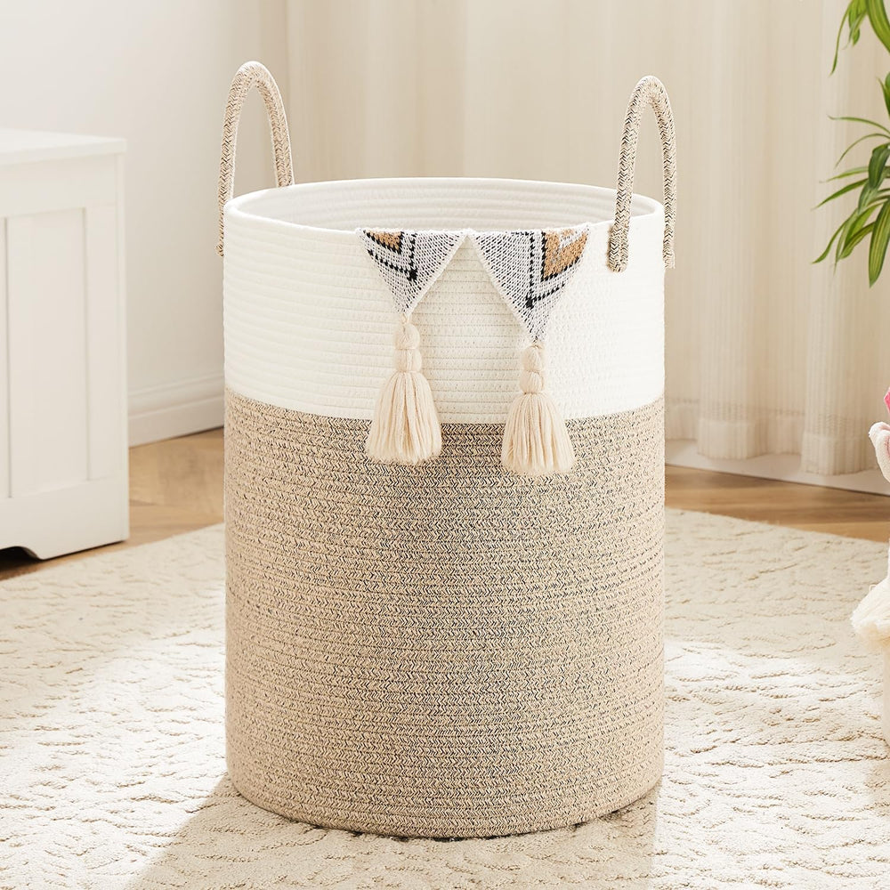 Laundry Basket, Woven Cotton Rope Laundry Hamper, 100L