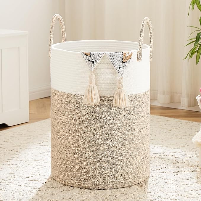 Laundry Basket, Woven Cotton Rope Laundry Hamper, 60L by Artfeel
