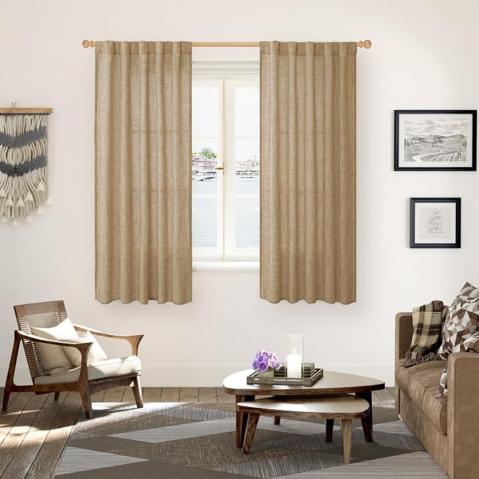 YoungsTex Toffee Linen Curtains 63 Inch Length - Image 2