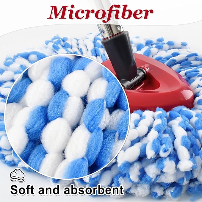 Spin Mop Handle, Mop Heads Replacements, Scrubber Mop Head and Mop Base Combo - Image 4