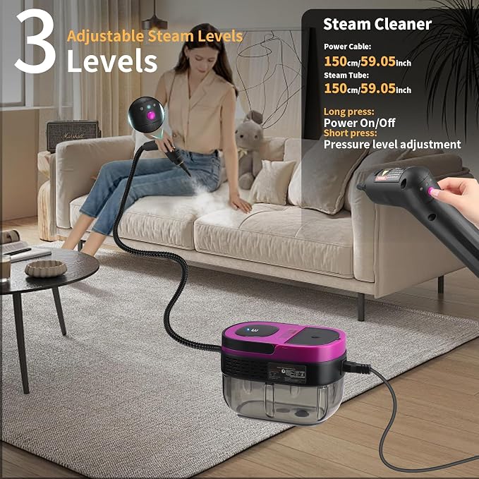 Steam Cleaner, 3-Level Adjustable Handle, 15s Heat-Up, 1.69 Quarts Tank - Image 5
