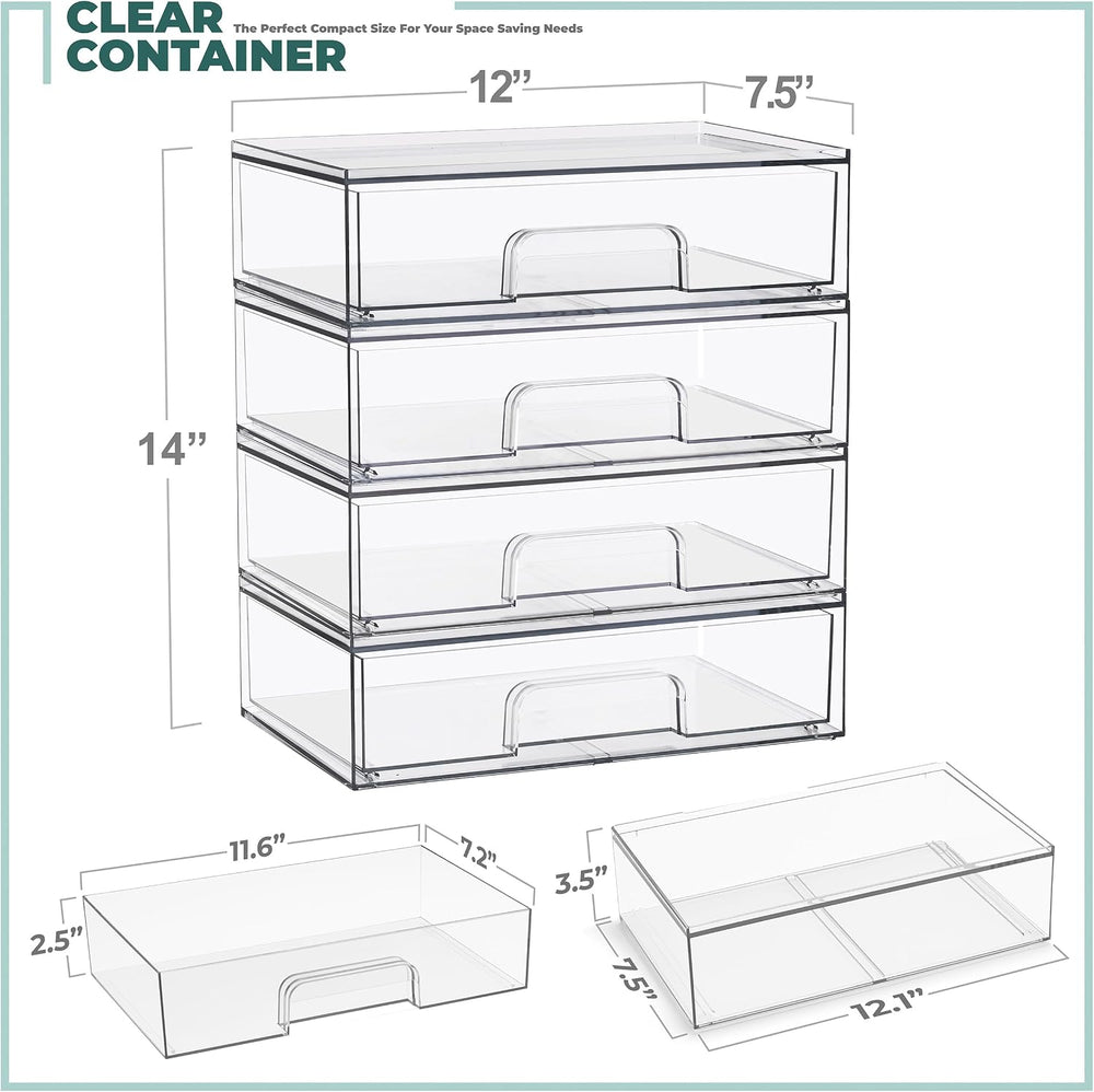 Sorbus Stackable Storage Drawers, Clear Acrylic Pull-Out Organizer (4 Pack)