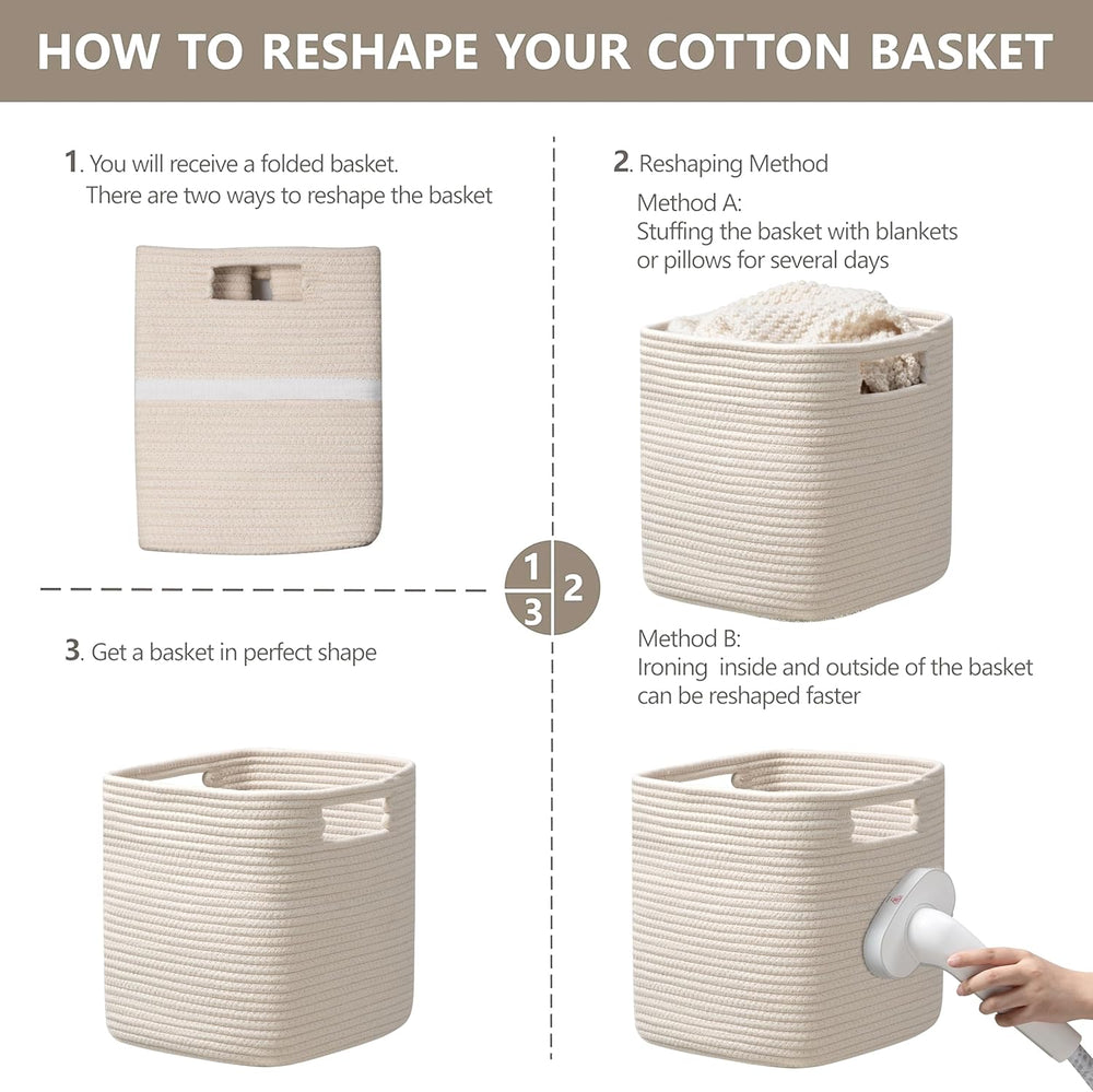 UBBCARE Set of 3 Cotton Rope Basket 13 X 13 X 13 Inches, Woven Storage Basket...