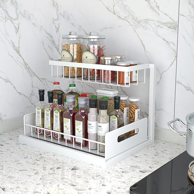 bukfen Under Sink Organizer, Pull Out Home Organizers 2-Tier Slide Out Sliding - Image 3