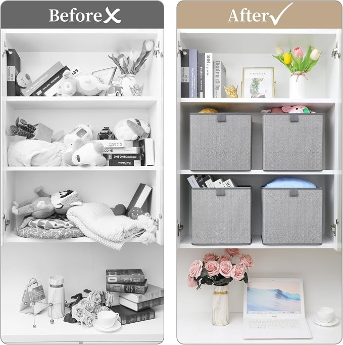Storage Baskets, 11.8-Inch Woven Fabric Bins, Storage Cubes - Image 9