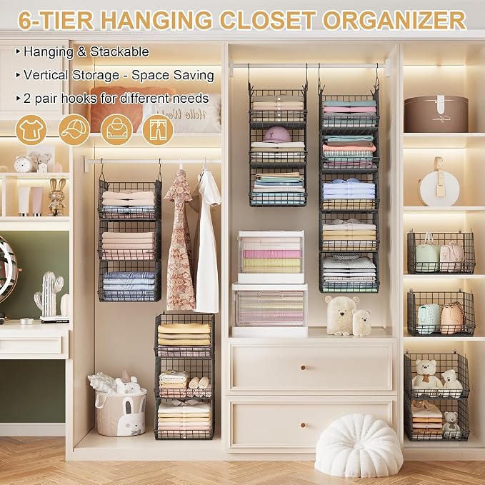 6 Tier Closet Hanging Organizer, Clothes Hanging Shelves - Image 4