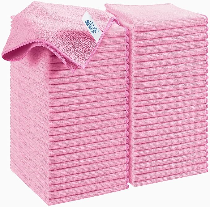 HOMEXCEL Pink Microfiber Cleaning Cloth, 50 Pack Cleaning Towels by HOMEXCEL