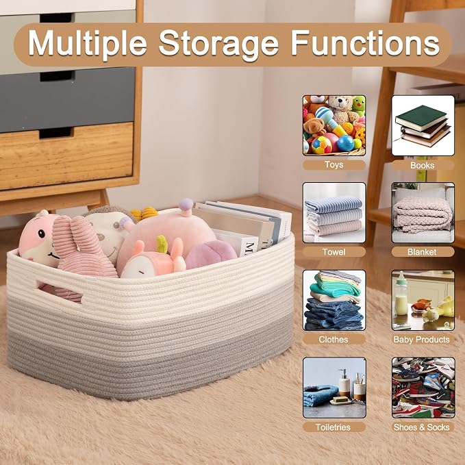 Large Storage Basket for Organizing, Woven Rope Basket for Shelves, Closet - Image 3