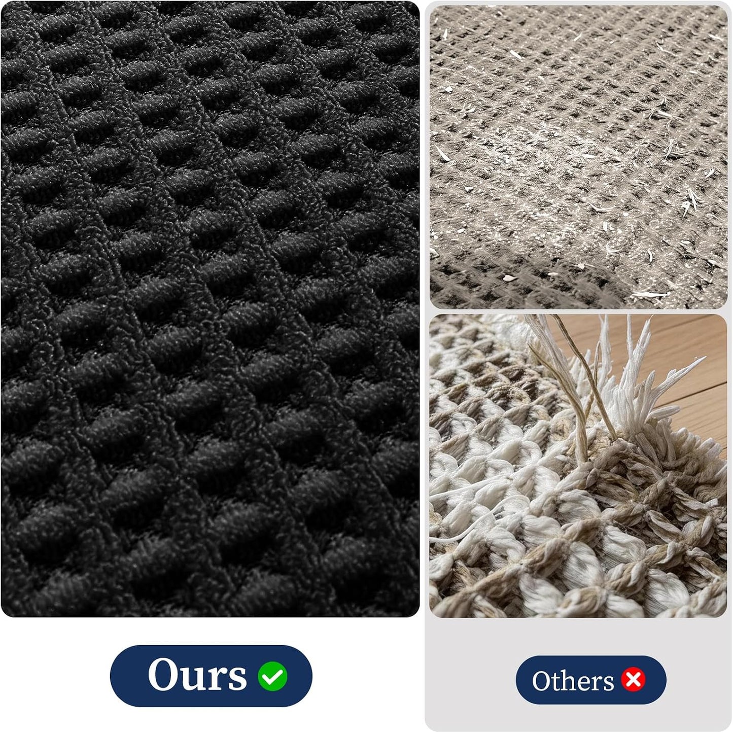 YIHOUSE Waffle Bath Mat Set, Ultra Soft & Absorbent Bathroom Rug Set, Non-Slip Rubber Backed, Quick Dry Shower Mat, Boho Farmhouse Bathroom Decor, Machine Washable, Black, 2 PCS