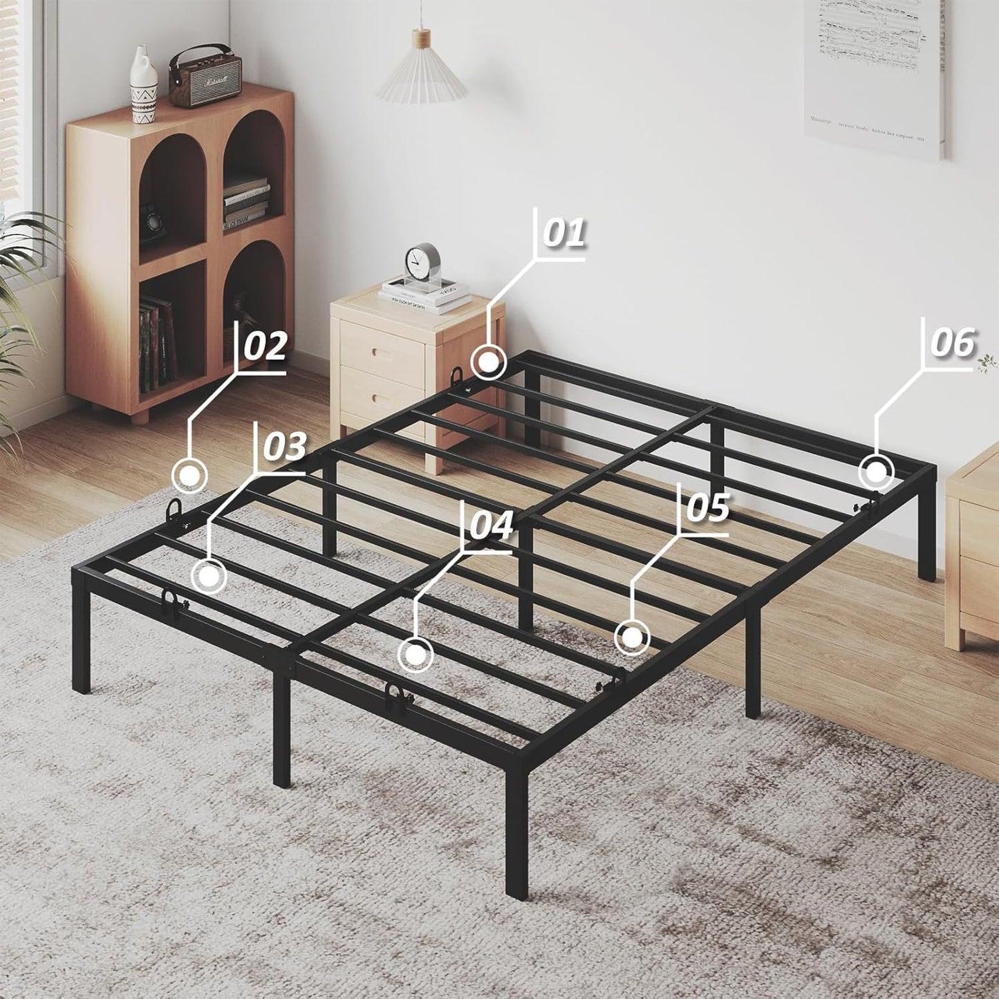 6 Pcs Non-Slip Mattress Grippers for Metal Bed Frame, Heavy Duty Mattress Gaskets, Keep Mattress from Sliding, Adjustable Anti-Slide Brackets, Black