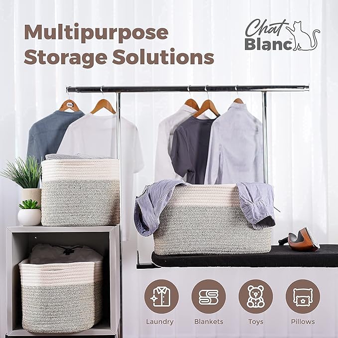 CHAT BLANC Cotton Rope Baskets for Organizing | 15”x10”x9” Storage Baskets for - Image 5