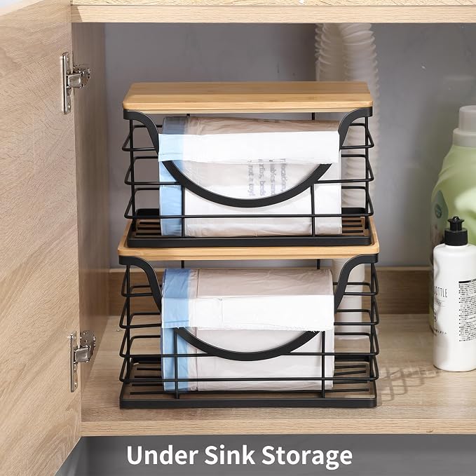 Extra Large Trash Bag Holder Under Sink 2 Pack Stackable Kitchen Storage - Image 3
