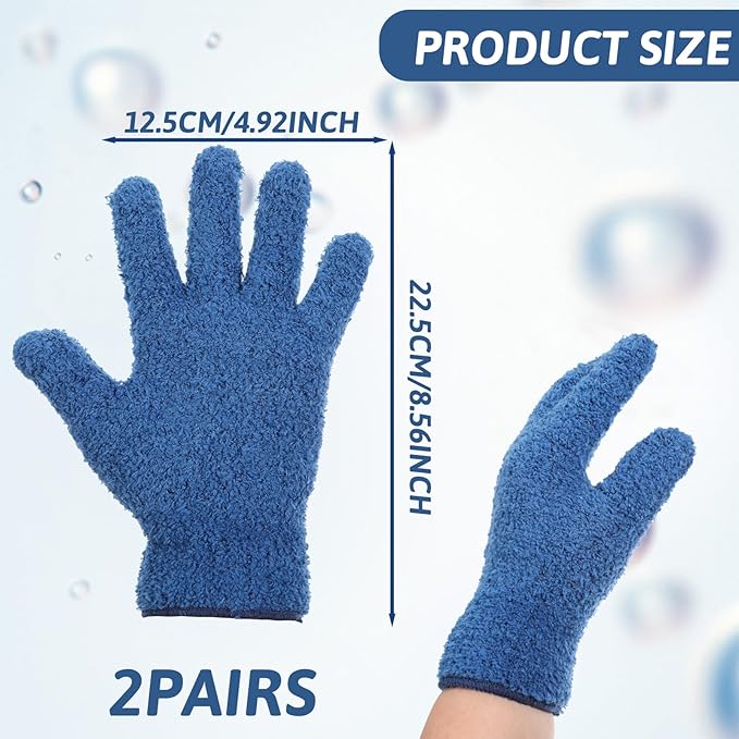 2 Pairs Microfiber Plant Dusting Gloves, Water Blue & Dark Blue Kitchen Indoor - Image 2
