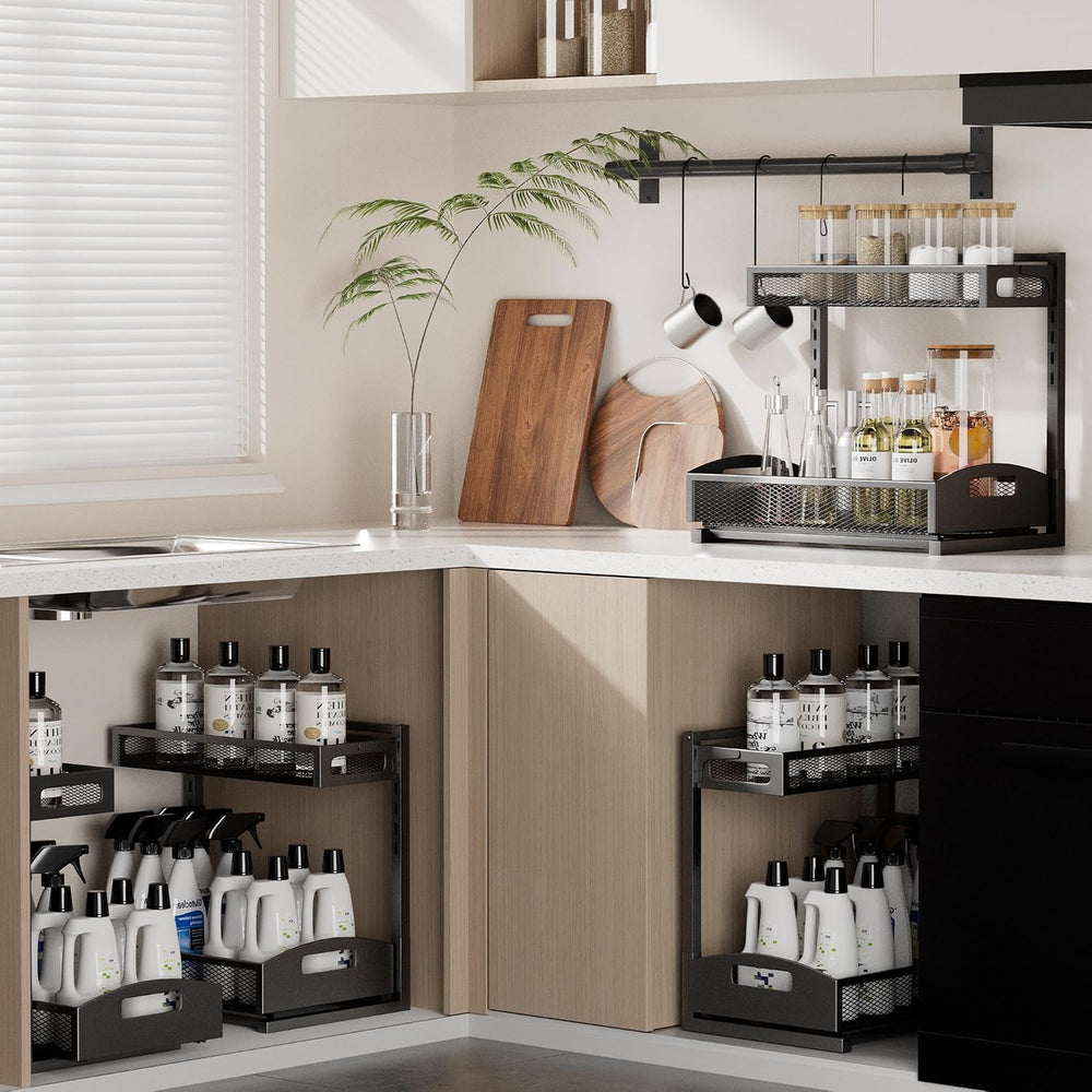 Petiza Under Sink Organizer,2 Pack Height Adjustable Under Sink Organizers an...