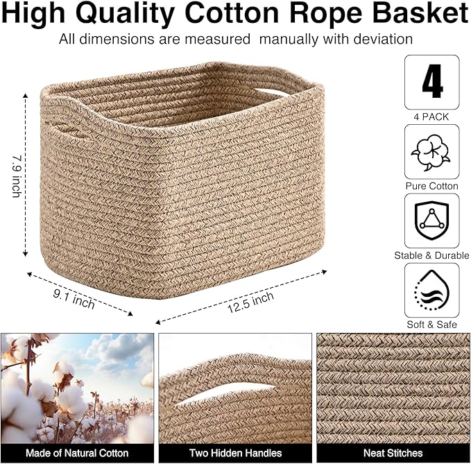 Small Storage Baskets for Shelves Organizing, Woven Cotton Rope Baskets for - Image 3