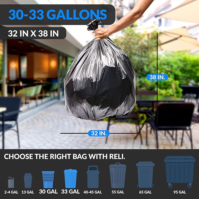 Reli. 30-33 Gallon Trash Bags Heavy Duty | 250 Count Bulk | Black Large Trash - Image 2