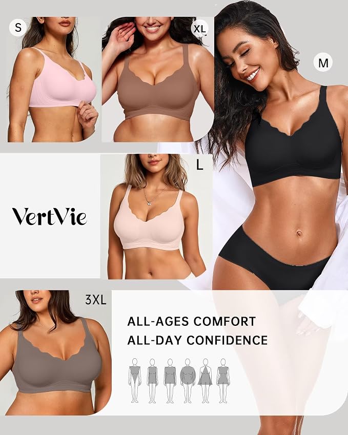 Vertvie Womens Seamless Bras No Underwire Supportive Wireless Push Up Full - Image 6