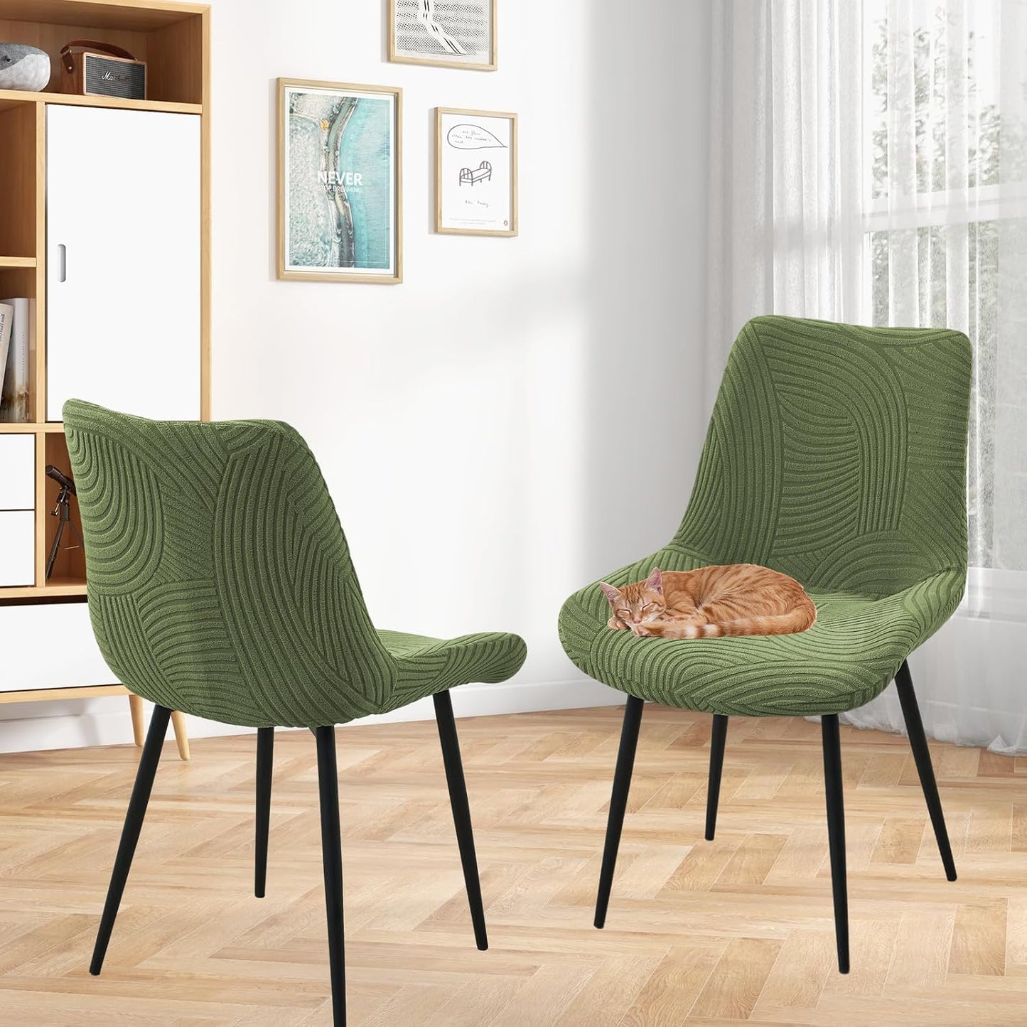 Jacquard Dining Chair Covers Set of 4,Stretchy Mid Century Modern Kitchen Dining Room Chair Slipcovers Armless Accent Side Chair Covers for Dining Chairs,Green