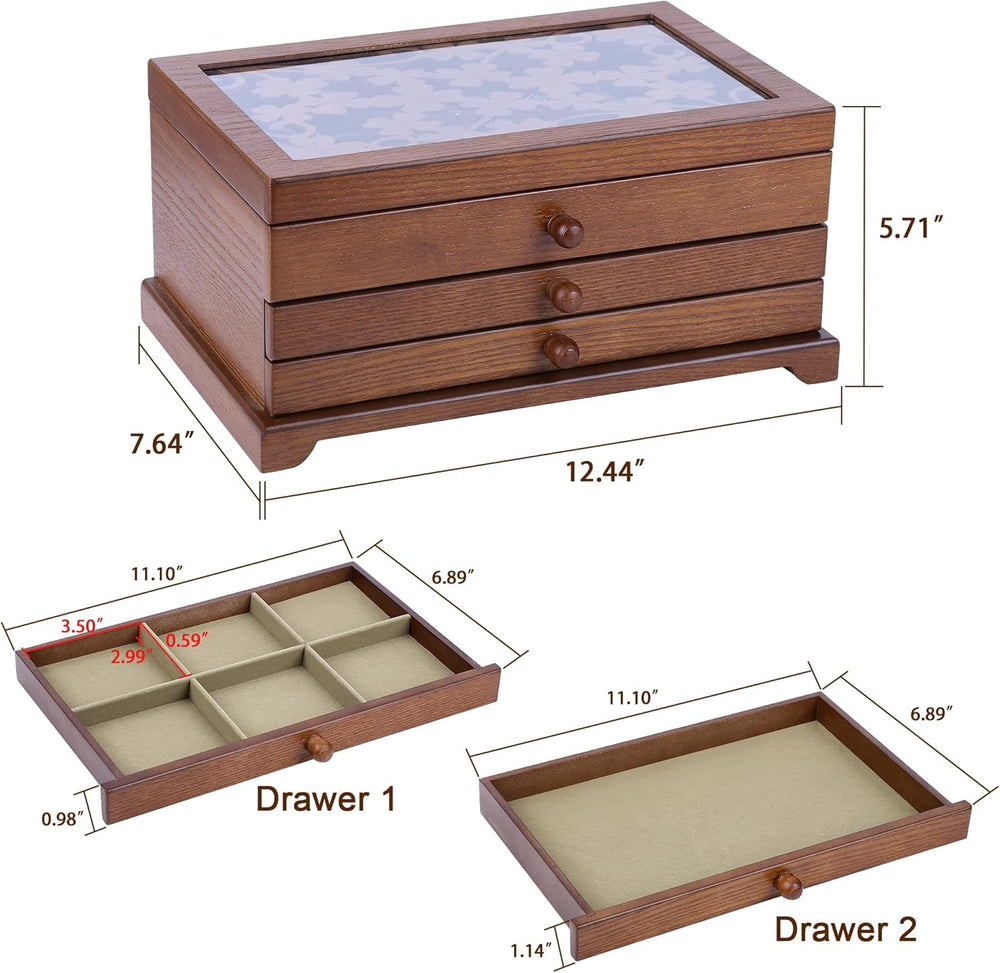Kendal Wooden Jewelry Box for Women, Real Wooden Jewelry Holder Organizer Box...