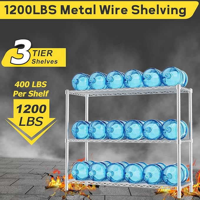 Storage Shelves, 3-Tier Adjustable Metal Industrial Utility Shelf Rack - Image 7