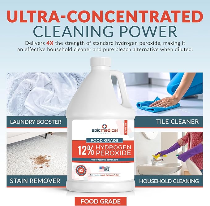 12% Food Grade Hydrogen Peroxide – Ultra-Concentrated H2O2 Peroxide Cleaner – 1 - Image 2