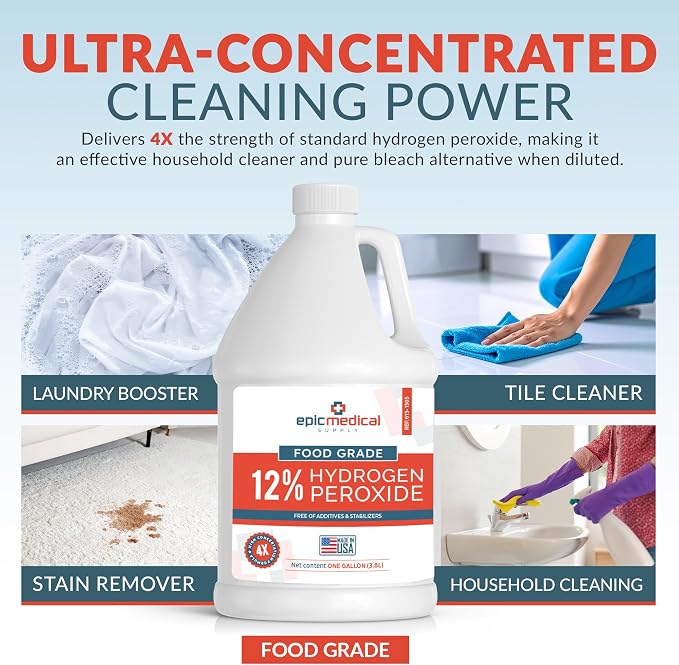 12% Food Grade Hydrogen Peroxide – Ultra-Concentrated H2O2 Peroxide Cleaner – 1 - Image 2