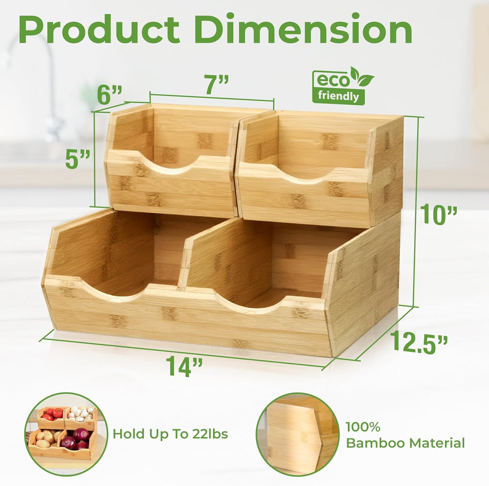 HOMESTEAD Bamboo Pantry Storage Bins – Stackable Potato & Onion Storage B...