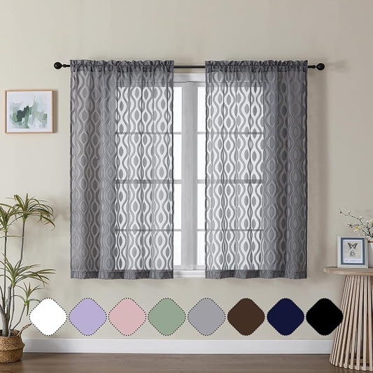 Aiyufeng Grey Sheer Curtains 45 Inch Length 2 Panels Set, Farmhouse Clip by Aiyufeng
