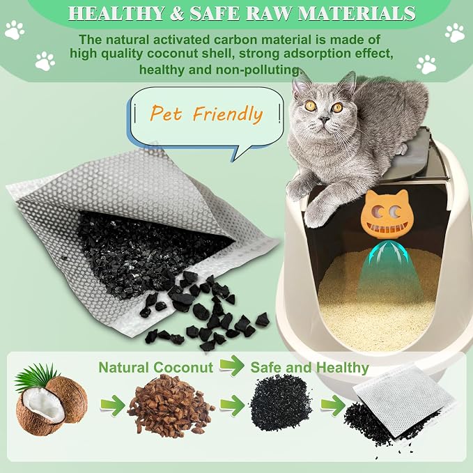 Unscented Cat Litter Box Deodorizer Kit Stick-On Activated Carbon Odor - Image 3