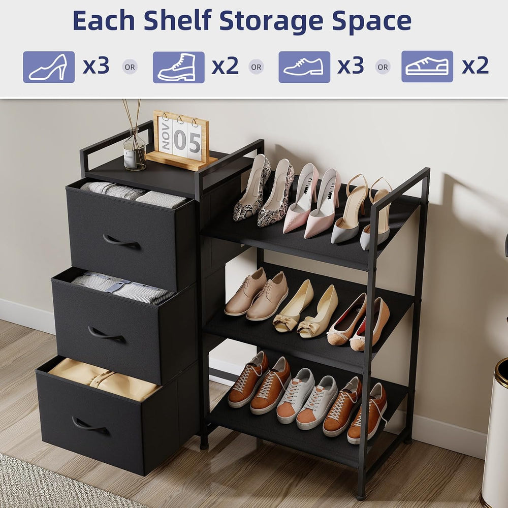 Somdot Shoe Rack, 3 Tier Shoe Organizer with 3 Drawers, Shoe Storage Shelf