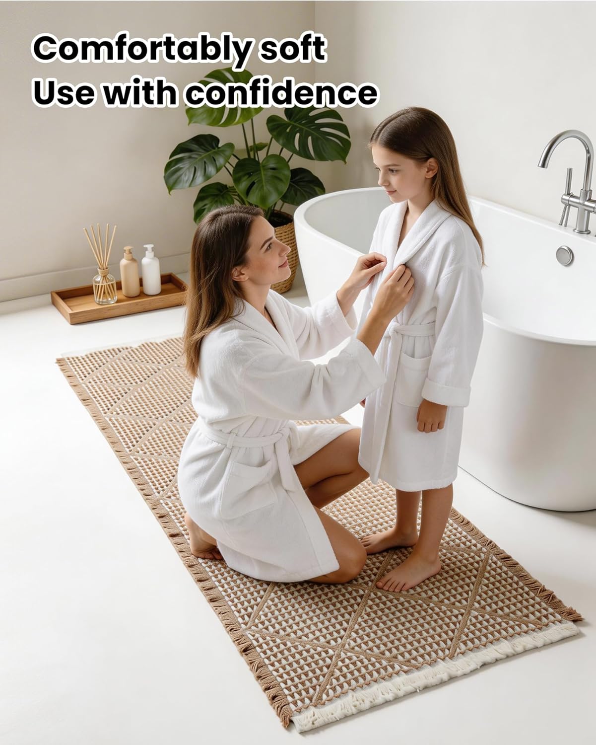 Large Bathroom Rugs 2' x 6', Long Runner Rug Waffle Bath Mat for Kitchen Rugs, Absorbent and Washable Bathroom Mat for Laundry Room, Soft Boho Runner Decor, Entryway Hallway Runner Rug No Slip