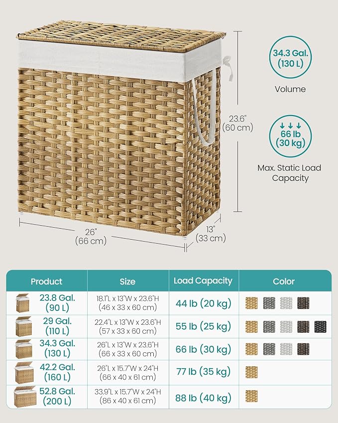SONGMICS Laundry Hamper with Lid, 130L Clothes Hamper with 2 Removable Liner - Image 6