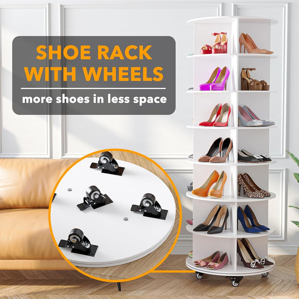 SpaceAid Spinning Shoe Rack with Wheels, 7 Tier Rotating Organizer Shoe Tower...