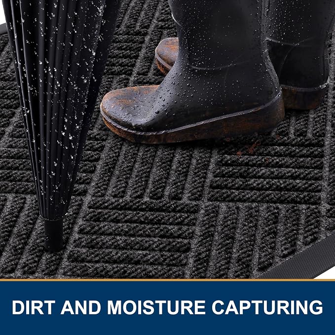 Smiry Front Door Mat Outside Entrance, Heavy Duty Outdoor Indoor Natural Rubber - Image 3