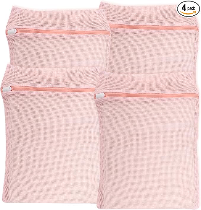 4-Piece Pink Medium Durable Organic Cotton Mesh Laundry Bags by NAHADS