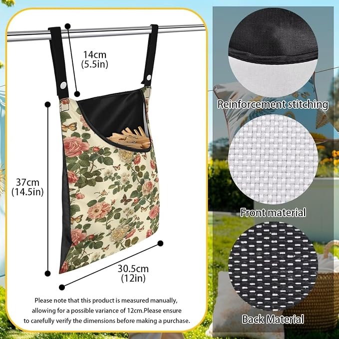 2 Pcs Floral Clothes Pin Hanging Bag - Image 7