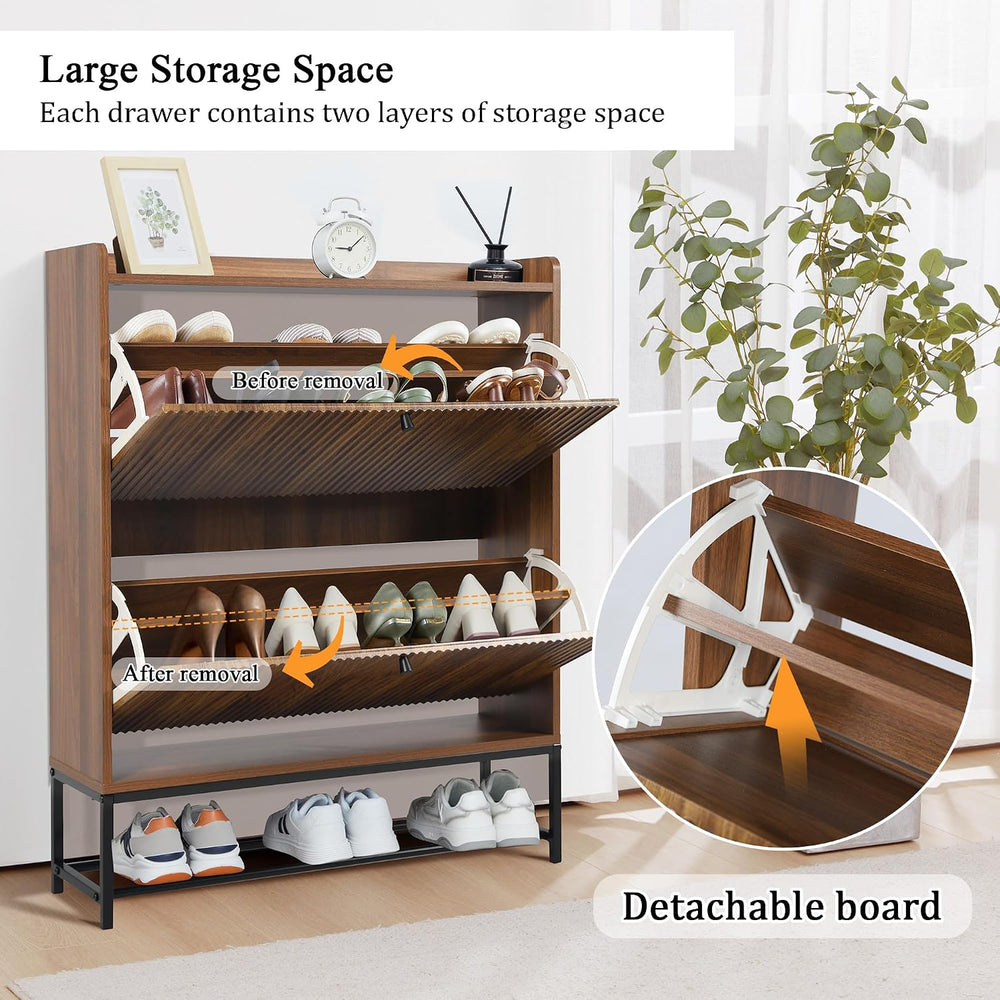 RARZOE Fluted Shoe Cabinet for Entryway with 2 Flip Drawers, Narrow Wood Shoe...