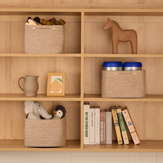 Small Organizing Baskets for Cubes Shelf, 9.7x9.7x7.1 Inch Rope Woven Storage - Image 4