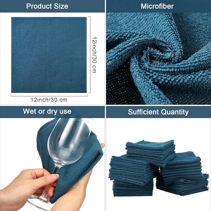 Tenare 100 Count12'' x 12'' Microfiber Cleaning Cloths Reusable Cleaning Rags - Image 2