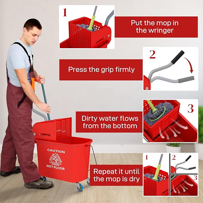 HOMCOM Compact Mop Bucket with Wringer on Wheels - Image 5